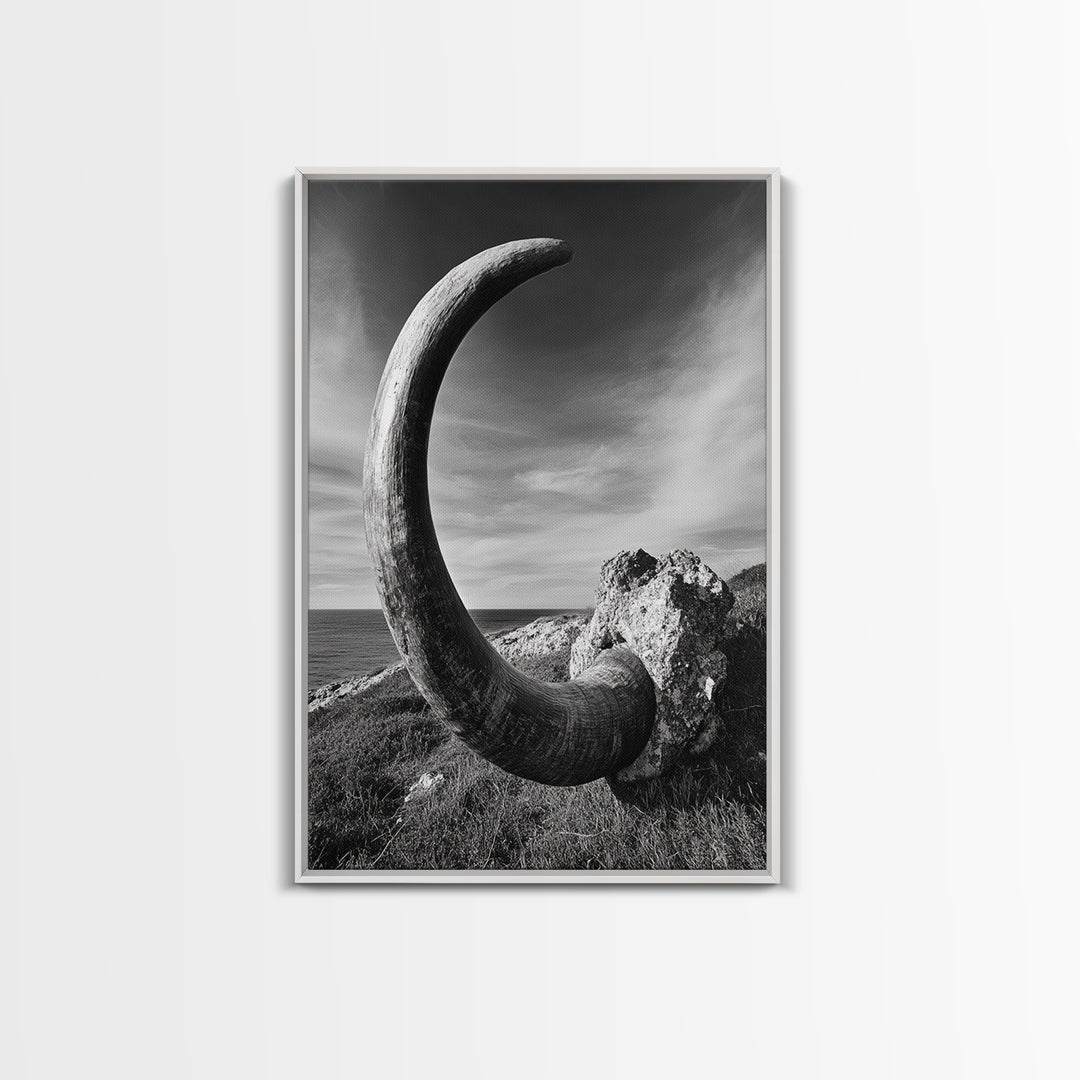 Ancient Horn, ozymandias art, rustic wall art, moody decor, nature landscape art, wabi sabi art, framed canvas print, farmhouse decor