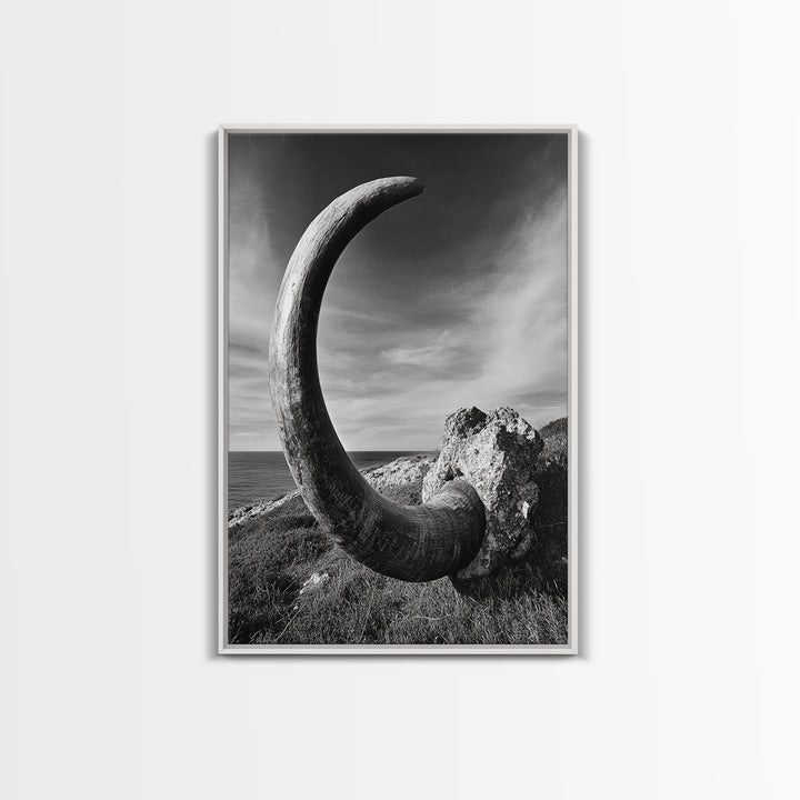 Ancient Horn, ozymandias art, rustic wall art, moody decor, nature landscape art, wabi sabi art, framed canvas print, farmhouse decor
