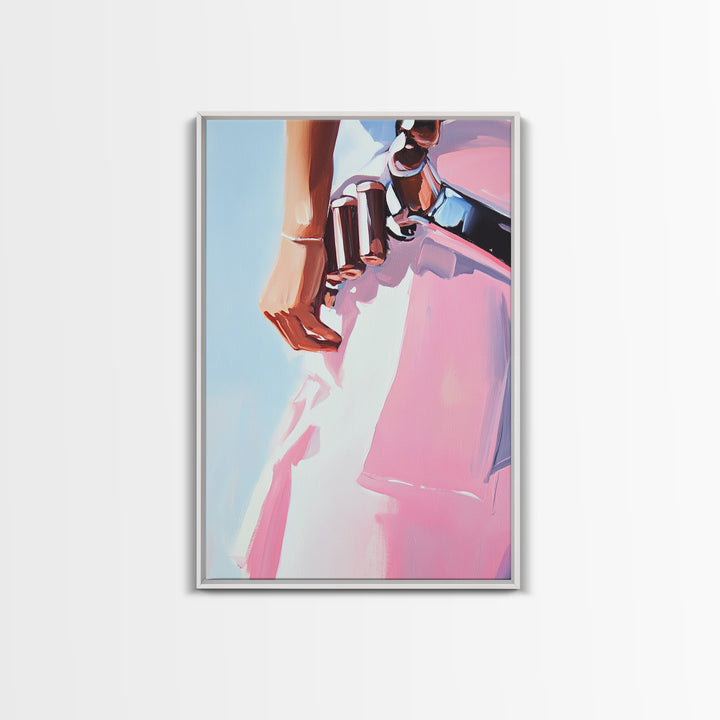 Pink cowgirl, western belt, black cowgirl painting, light pink wall art, southwestern art, cowboy aesthetic, framed canvas print, rustic art
