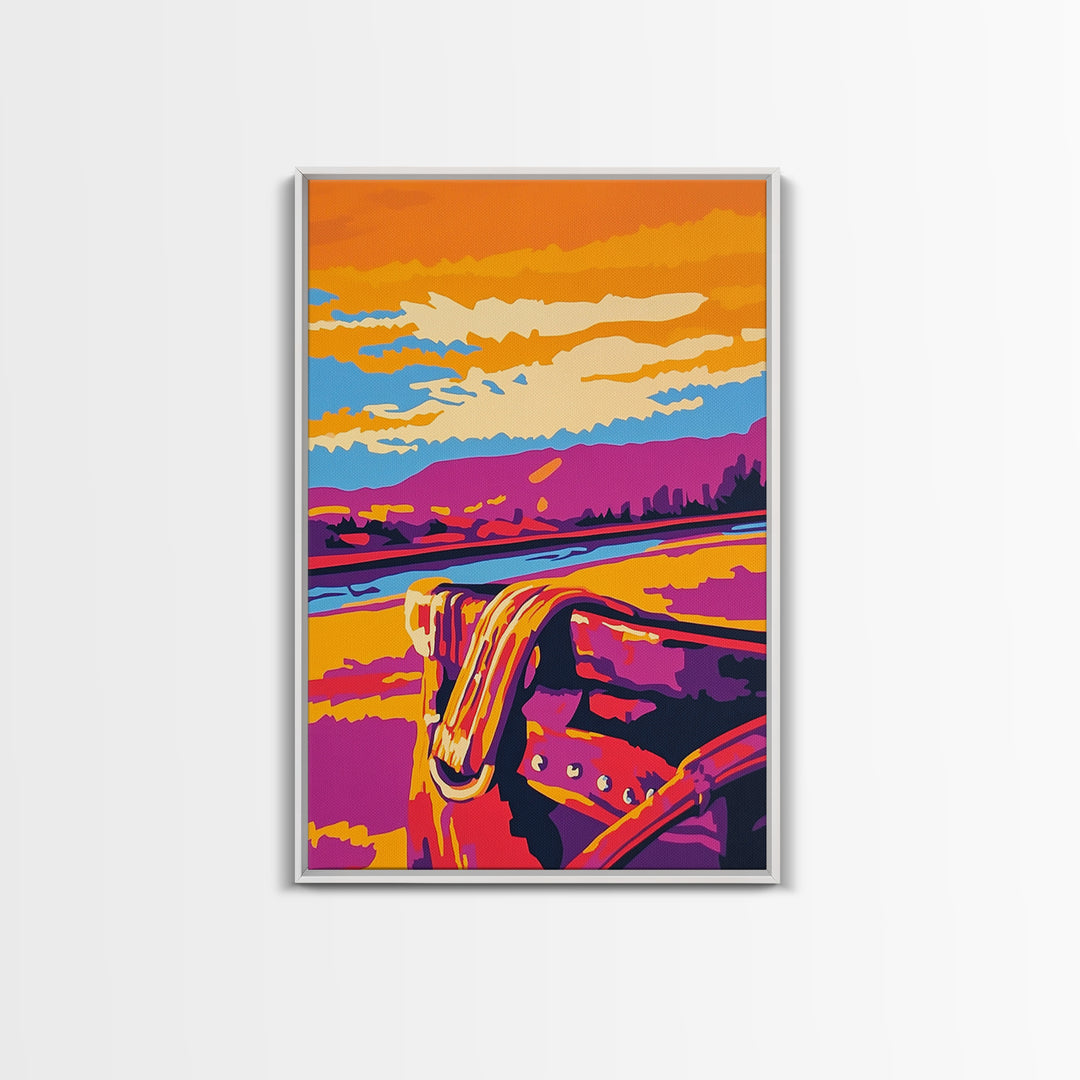 Desert Saddle, southwest wall art, rustic wall art, colorful western art, Joshua tree art, extra wide art, framed canvas print