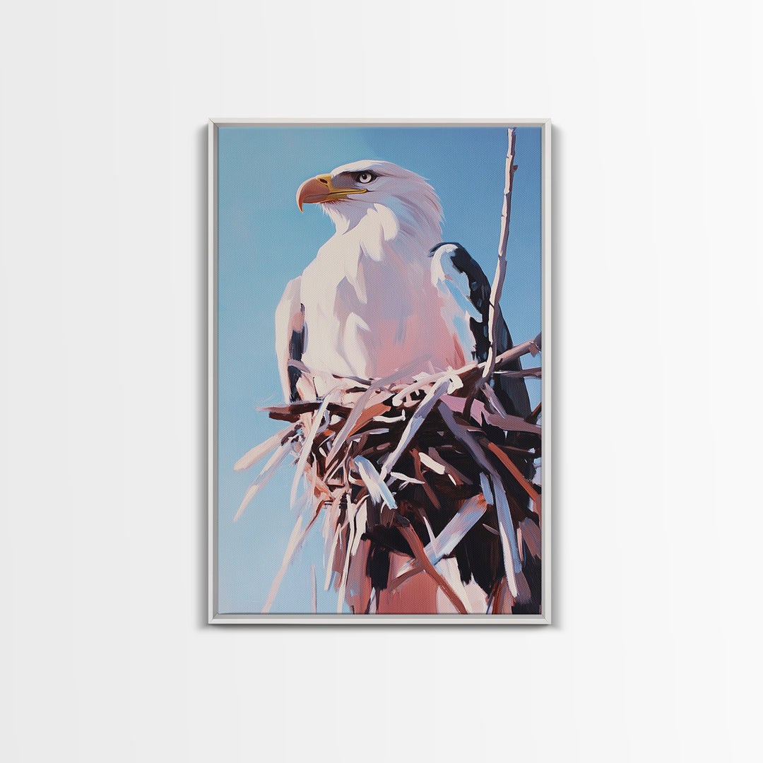 Bald Eagle Nest, bird art, wildlife painting, nature decor, rustic art, farmhouse art, gift idea for him, canvas print