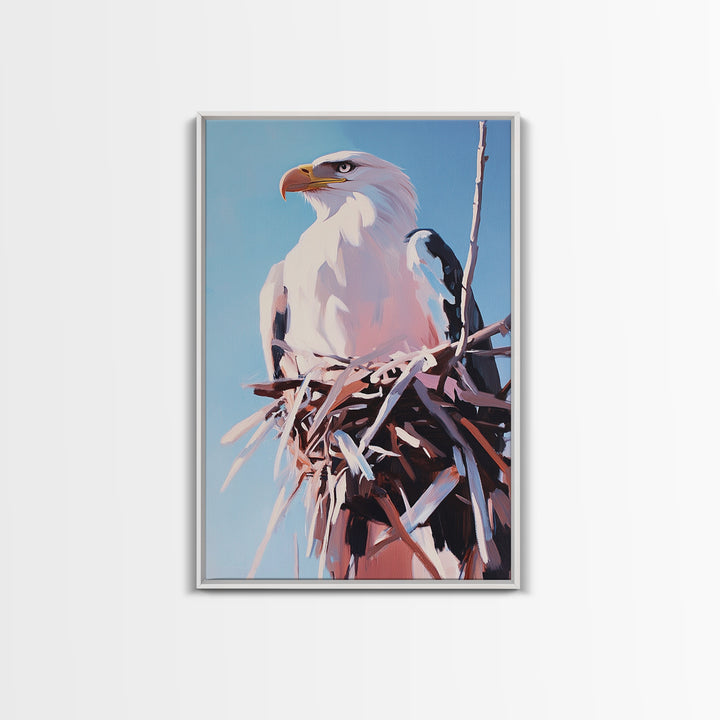 Bald Eagle Nest, bird art, wildlife painting, nature decor, rustic art, farmhouse art, gift idea for him, canvas print