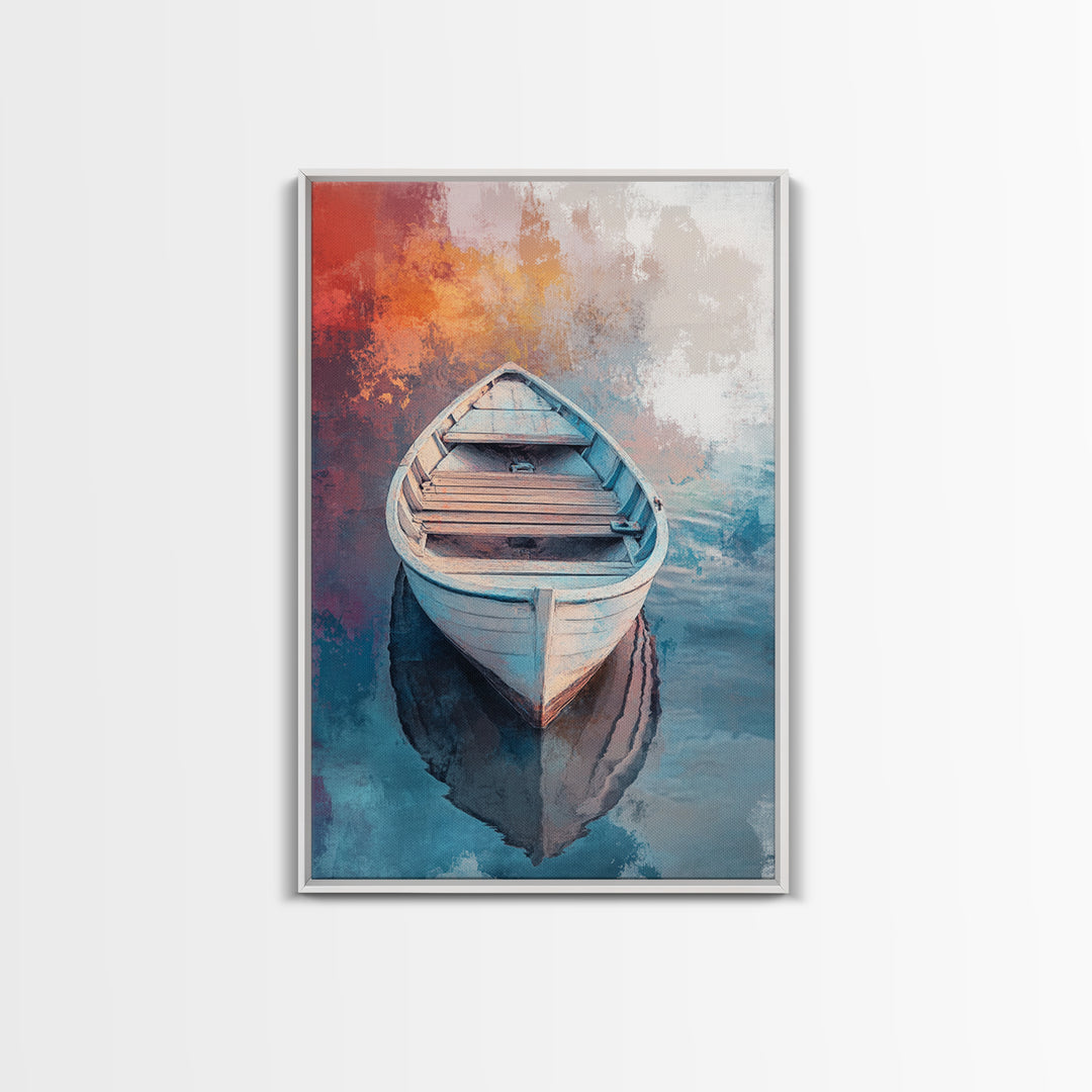 Rowboat Painting, Nautical Wall Art, Coastal Landscape Art, Rustic Water Scene, Framed Canvas Print, Lakehouse Decor, Gift Idea