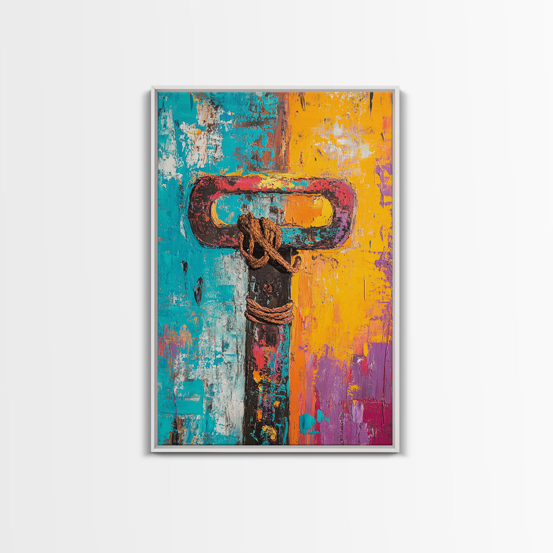 Nautical Rope Painting, Coastal Wall Art, Rustic Texture Artwork, Ocean Inspired Decor, Framed Canvas Print, Boho Maritime Art