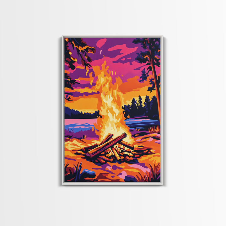 Campfire Scene, Autumn Wall Art, Rustic Decor, Canvas Print, Landscape Painting, Cozy Art, Outdoor Adventure, Gift Idea, Boho Art