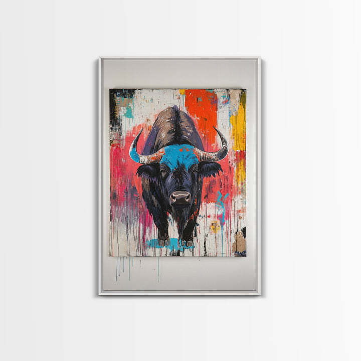 Bold Bison, Modern Southwest Art, Bull And Bear Art, Rustic Decor, Framed Canvas Print, Western Wall Art, Moody Art, Ranch Home Art