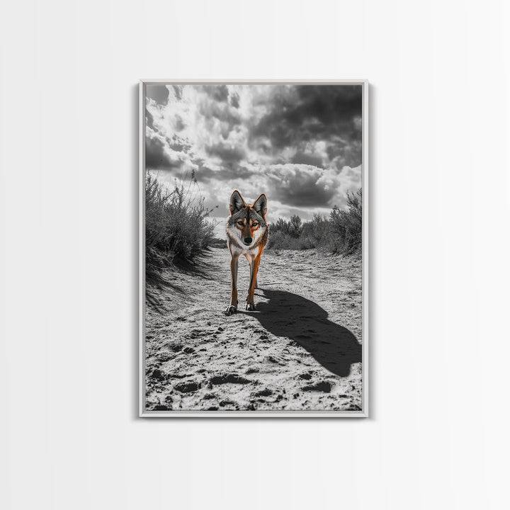 Desert Wolf, Wildlife Painting, Moody Art, Southwest Wall Art, Rustic Decor, Nature Scene, Canvas Print, Farmhouse Art