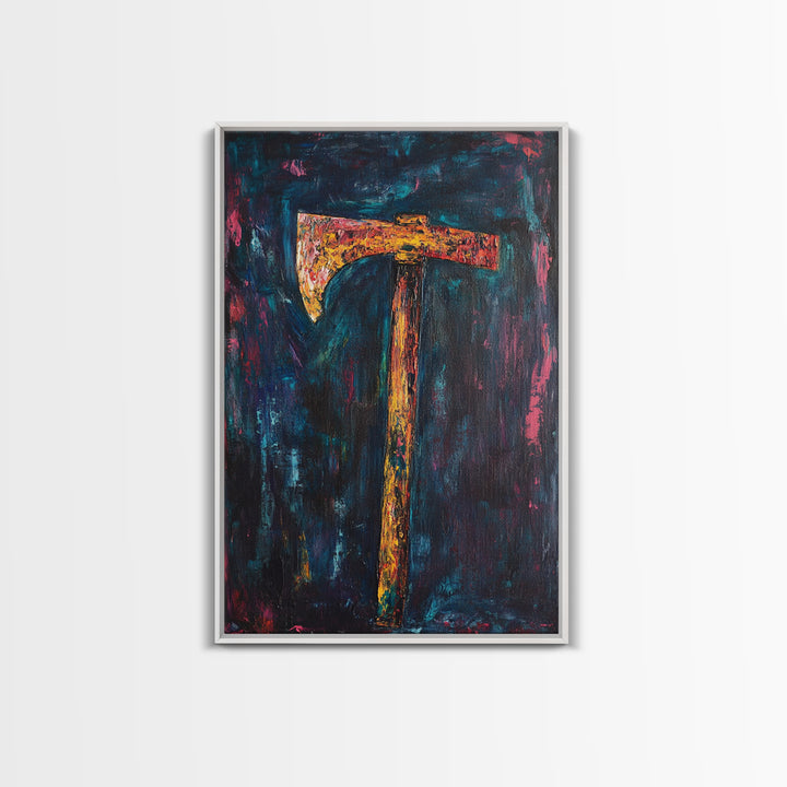 Rustic Axe Painting, dark romance painting, moody art, abstract texture art, framed canvas print, original painting, gift idea, southwest wall art