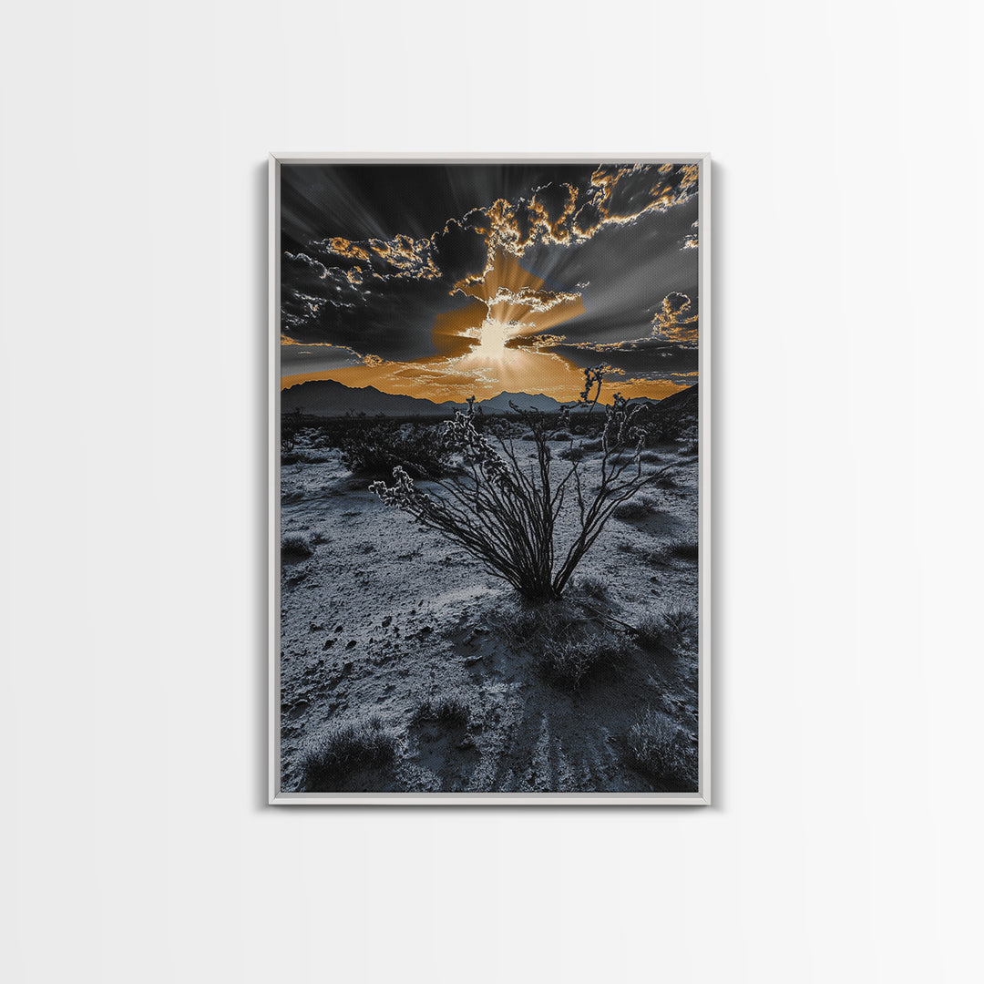Desert Sunset, Joshua Tree Art, Moody Art, Southwest Wall Art, Landscape Painting, Rustic Art, Framed Canvas Print, Gift Idea