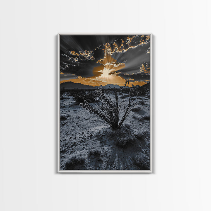 Desert Sunset, Joshua Tree Art, Moody Art, Southwest Wall Art, Landscape Painting, Rustic Art, Framed Canvas Print, Gift Idea