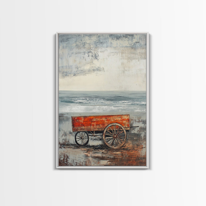 Coastal Wagon, Rustic Art, Framed Canvas Print, Nautical Decor, Moody Art, Minimalist Art, Wabi Sabi Art, Coastal Landscape Art