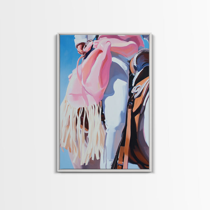 Cowgirl riding gear, western wall art, rustic decor, pink orange wall art, framed canvas print, cowboy decor, southwest wall art