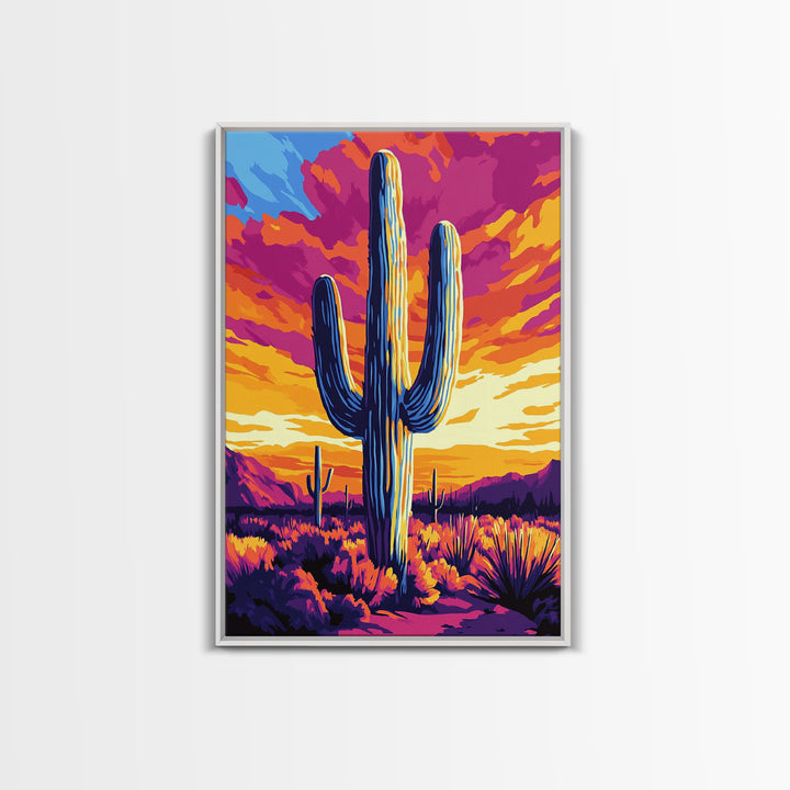 Saguaro Cactus, Desert Sunset, Vibrant Landscape, Southwest Wall Art, Canvas Print, Extra Wide Art, Rustic Decor, Joshua Tree Art