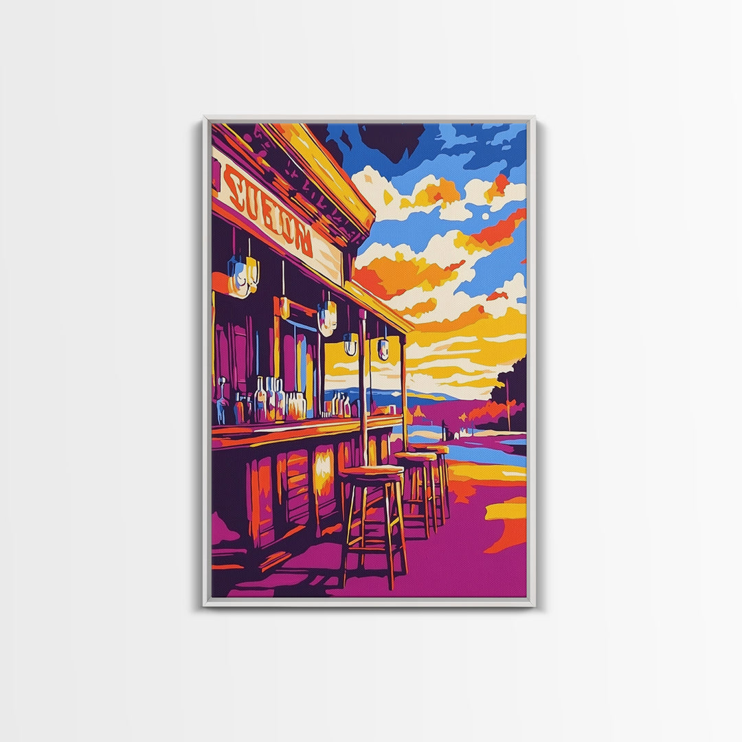 Western Saloon, Old West Bar, Rustic Cowboy Scene, Vintage Decor, Canvas Print, Extra Wide Art, Rustic Wall Art, Southwest Wall Art