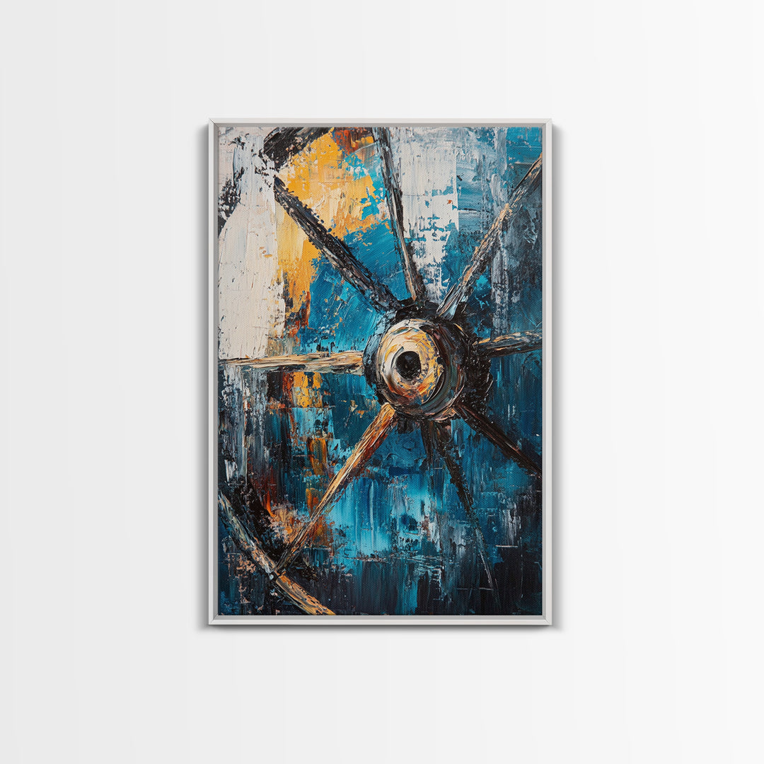 Abstract Wagon Wheel, Teal Wall Art, Rustic Art, Framed Canvas Print, Moody Aesthetic, Boho Decor, Farmhouse Art, Gift Idea