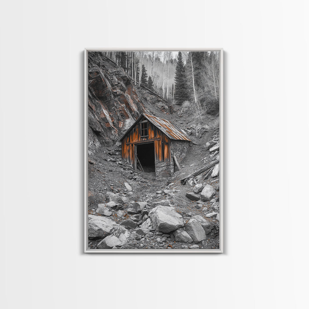 Cabin in the Woods, Rustic Barn Art, Wabi Sabi Wall Art, Moody Nature Art, Farmhouse Wall Art, Gift Idea, Framed Canvas Print, Boho Art