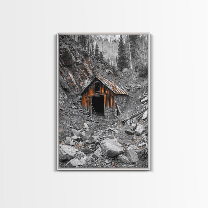 Cabin in the Woods, Rustic Barn Art, Wabi Sabi Wall Art, Moody Nature Art, Farmhouse Wall Art, Gift Idea, Framed Canvas Print, Boho Art