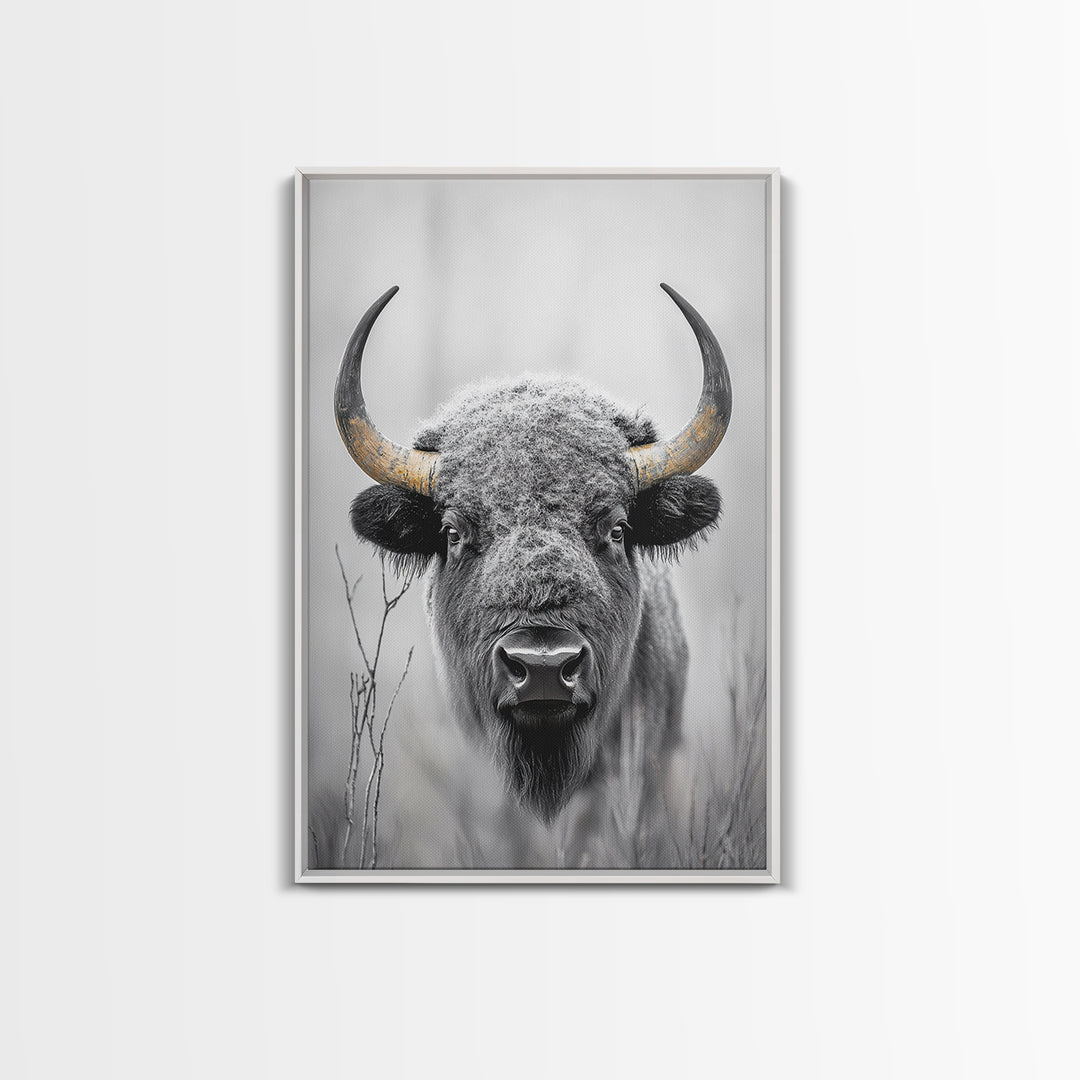 Bison, buffalo art, wildlife painting, framed canvas print, rustic decor, western wall art, moody nature, farmhouse animal art, southwest
