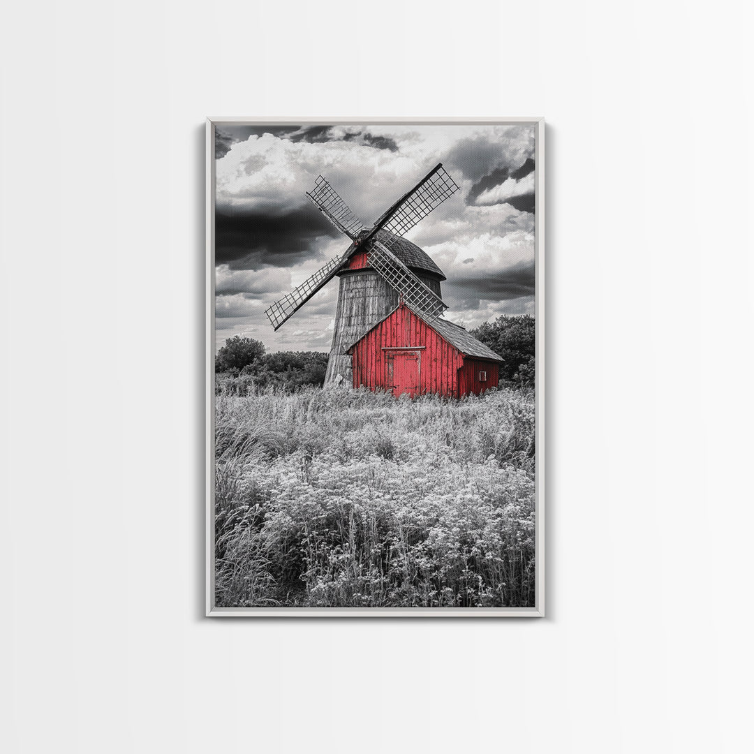 Windmill, Rustic Farm Art, Windmill Wall Art, Farmhouse Art, Minimalist Art, Rustic Decor, Wabi Sabi Art, Canvas Print, Gift Idea