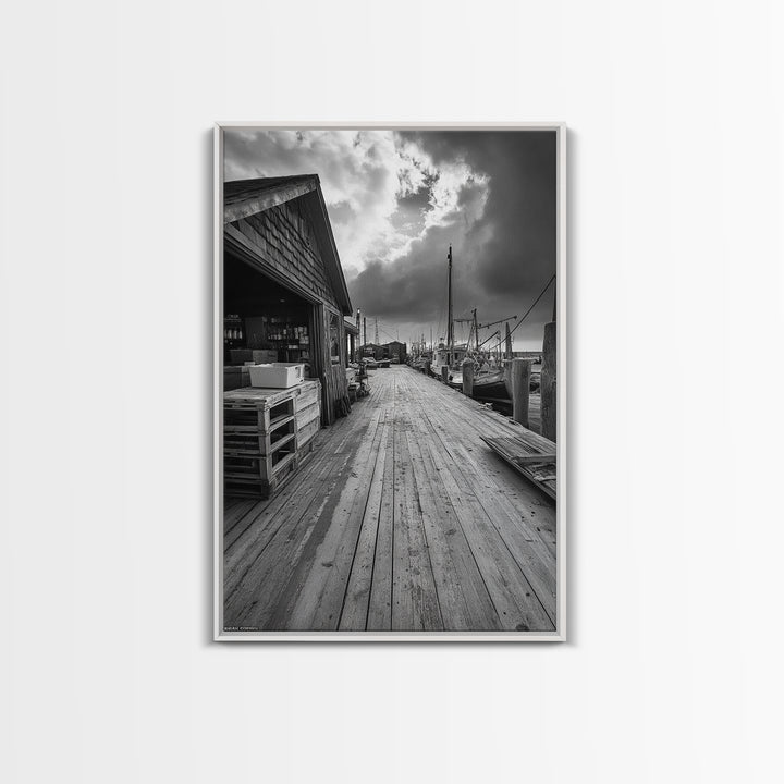 Fishing Dock, coastal decor, nautical wall art, seascape painting, rustic wall art, Nantucket painting, framed canvas print, horizontal art