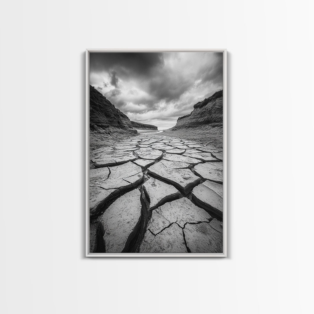 Cracked Earth, landscape painting, moody art, southwest wall art, wabi sabi art, extra wide art, framed canvas print, horizontal wall art