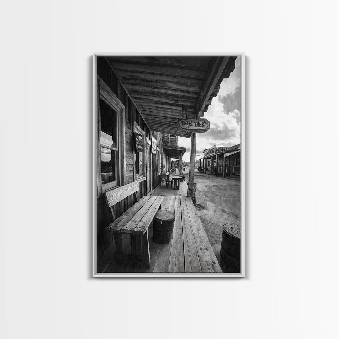 Western town, rustic wall art, farmhouse art, extra wide art, above couch art, cowboy decor, horizontal wall art, framed canvas print