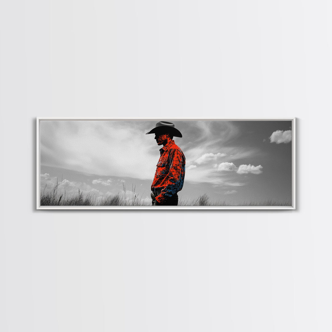 Cowboy Silhouette, Western Wall Art, Ranch Life Art, Moody Art, Southwestern Decor, Extra Wide Art, Rustic Wall Art, Canvas Print