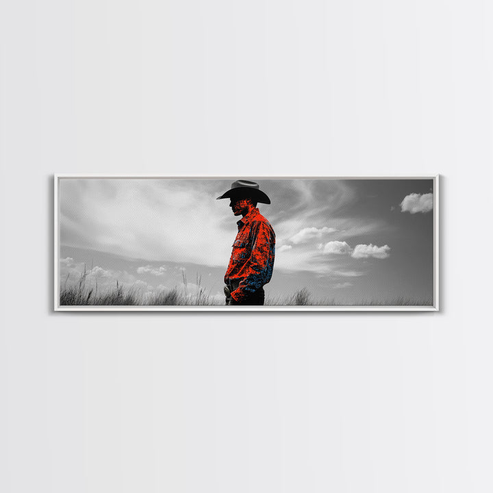 Cowboy Silhouette, Western Wall Art, Ranch Life Art, Moody Art, Southwestern Decor, Extra Wide Art, Rustic Wall Art, Canvas Print