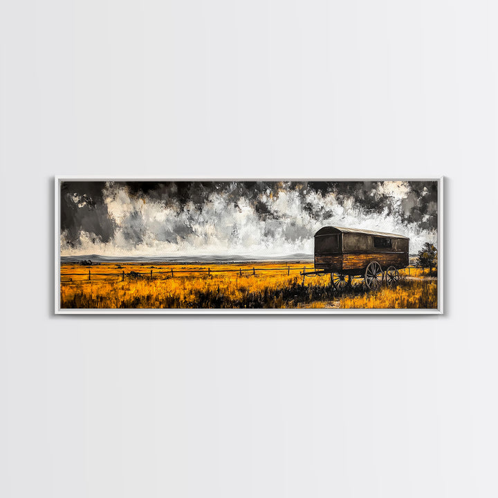 Covered Wagon, rustic art, farmhouse art, smoky mountain art, extra wide art, gift idea for him, above sofa art, Framed Canvas Print