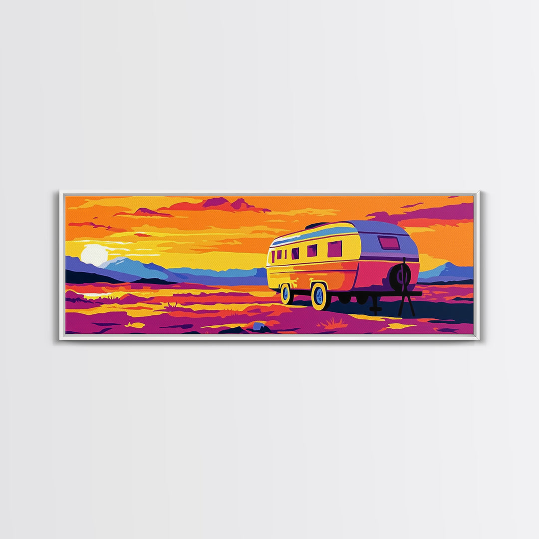 Camper, vintage Christmas, retro art, southwest wall art, extra wide art, gift idea for her, pink orange wall art, Canvas Print