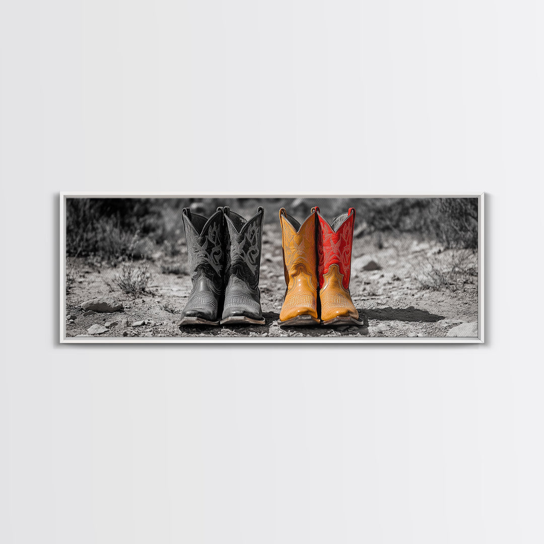Cowboy Boots, Western Decor, Rustic Wall Art, Country Style Art, Farmhouse Art, Moody Art, Extra Wide Art, Framed Canvas Print