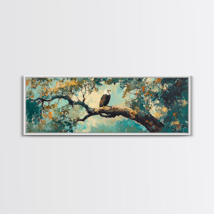 Eagle Painting, Framed Canvas Print, Bird Art, Forest At Dusk Painting, Moody Art, Extra Wide Art, Rustic Wall Art, Above Bed Art