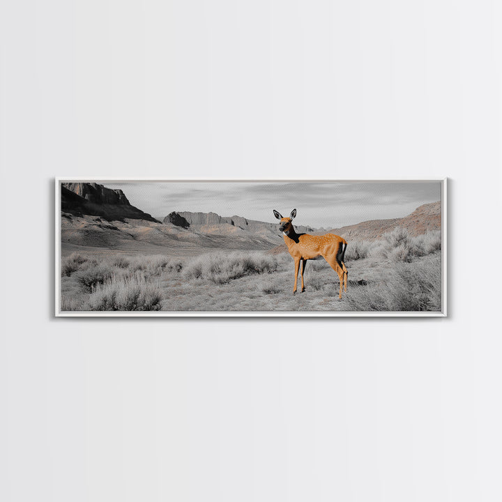 Desert Deer, Southwest Wall Art, Wildlife Painting, Rustic Wall Art, Nature Decor, Extra Wide Art, Horizontal Wall Art, Framed Canvas Print