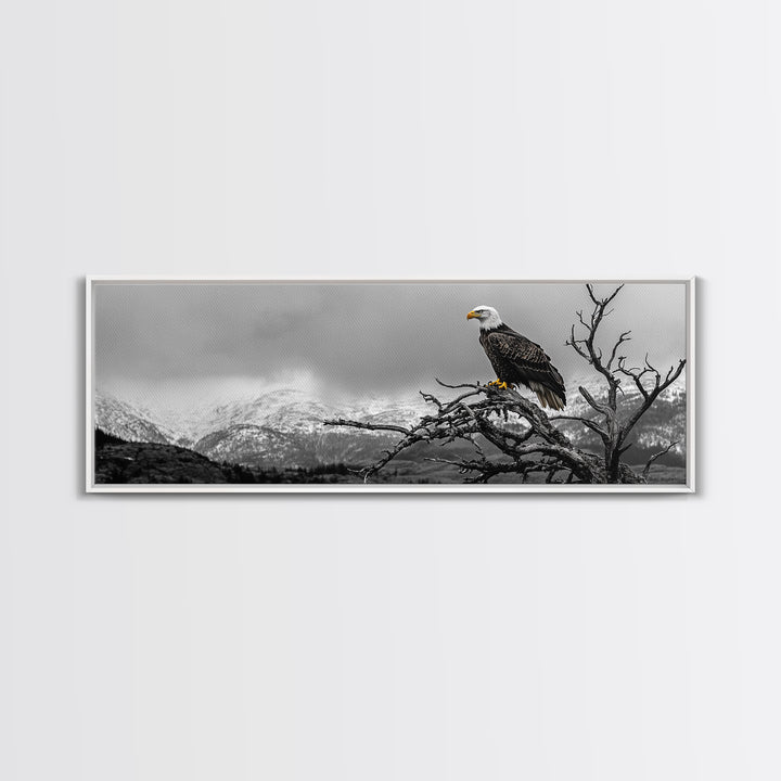 Bald Eagle, Mountain Painting, Wildlife Art, Nature Wall Art, Rustic Decor, Moody Art, Above Sofa Art, Extra Wide Art, Framed Canvas Print