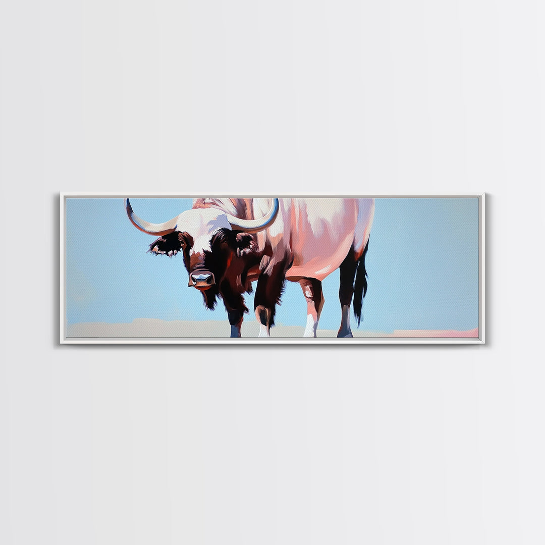 Bull art, black and white painting, rustic decor, western art, cowboy painting, above couch art, minimalist art, canvas print