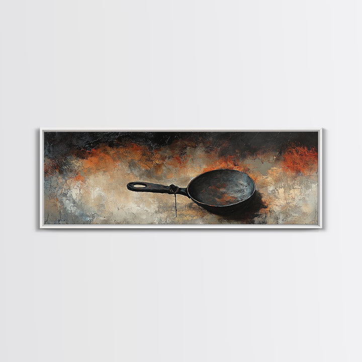 Cast Iron Skillet, rustic art, food review kitchen art, moody art, farmhouse art, extra wide art, framed canvas print, wall decor