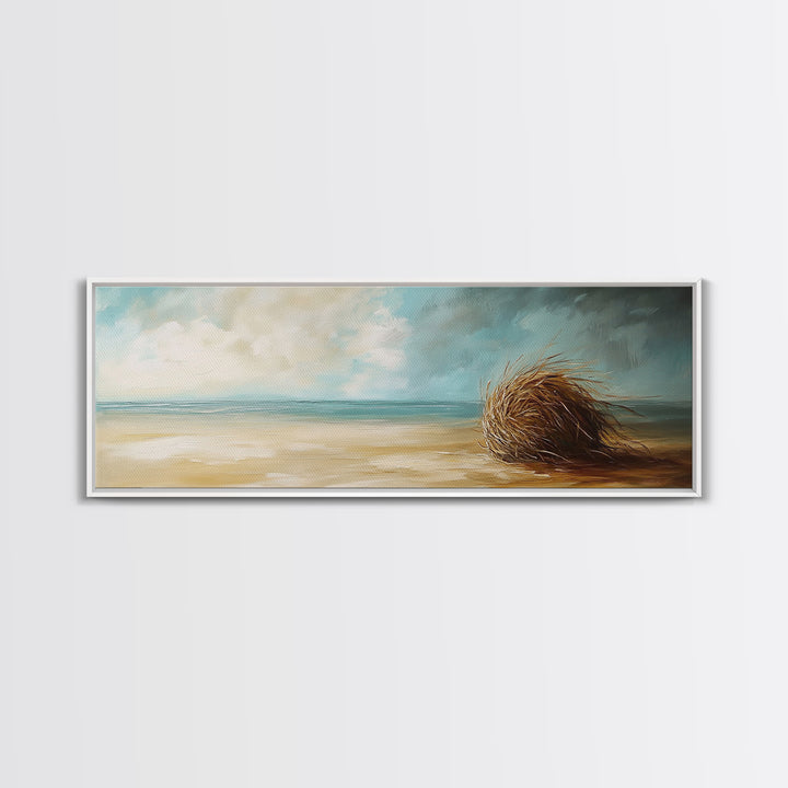 Beach Tumbleweed Art, Coastal Landscape, Seascape Painting, Nautical Wall Art, Wabi Sabi Art, Framed Canvas Print, Rustic Decor