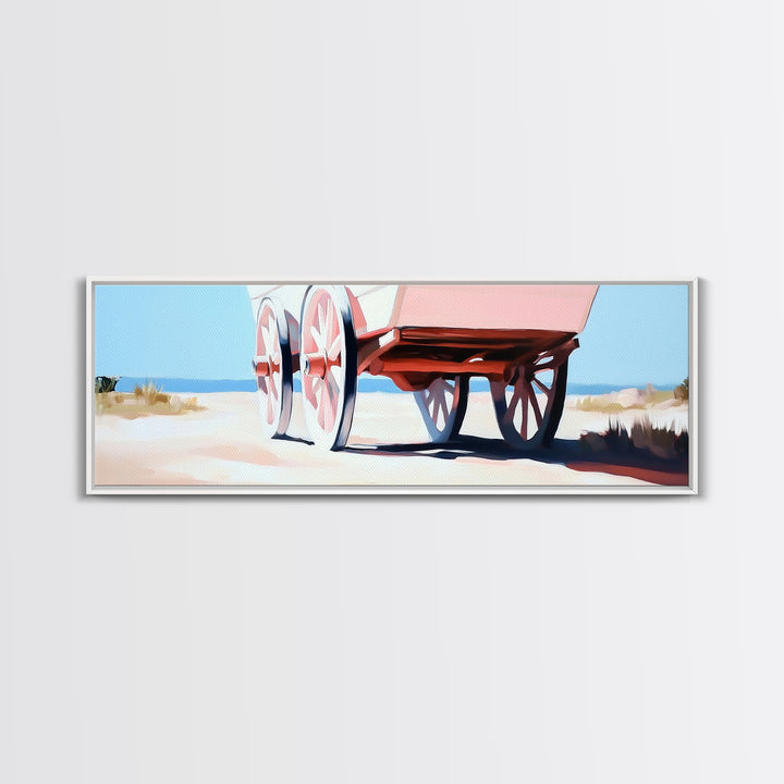 Desert Wagon, rustic western art, cowboy decor, boho wagon painting, farmhouse wall art, extra wide panoramic art, framed canvas print