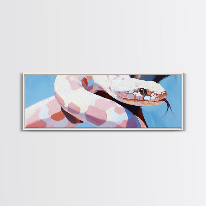 Albino Snake, reptile art, animal wall art, wildlife painting, moody wall art, extra wide art, rustic decor, framed canvas print