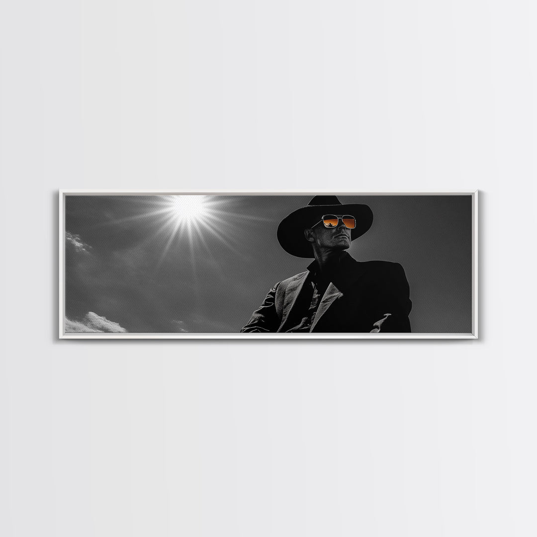Cowboy, moody art, dark angels wall art, southwest wall art, rustic wall art, western aesthetic, framed canvas print, extra wide art