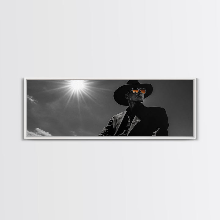 Cowboy, moody art, dark angels wall art, southwest wall art, rustic wall art, western aesthetic, framed canvas print, extra wide art