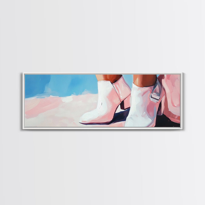 Cowgirl Boots, western art, black cowgirl painting, pink wall art, rustic decor, minimalist art, light pink wall art, canvas print