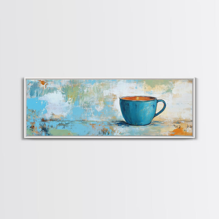 Blue Cup, coffee wall art, kitchen decor, rustic wall art, teal wall art, farmhouse art, Canvas Print, gift idea for her