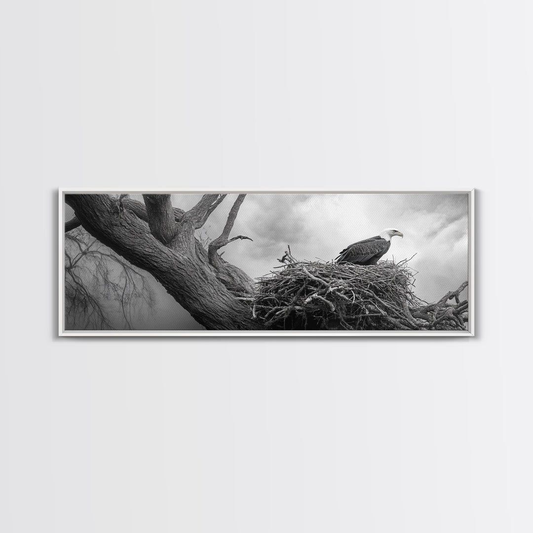 Bald Eagle Nest, Wildlife Art, Nature Photography, Moody Art, Rustic Decor, Horizontal Wall Art, Framed Canvas Print, Bedroom Art