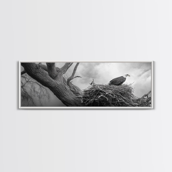 Bald Eagle Nest, Wildlife Art, Nature Photography, Moody Art, Rustic Decor, Horizontal Wall Art, Framed Canvas Print, Bedroom Art