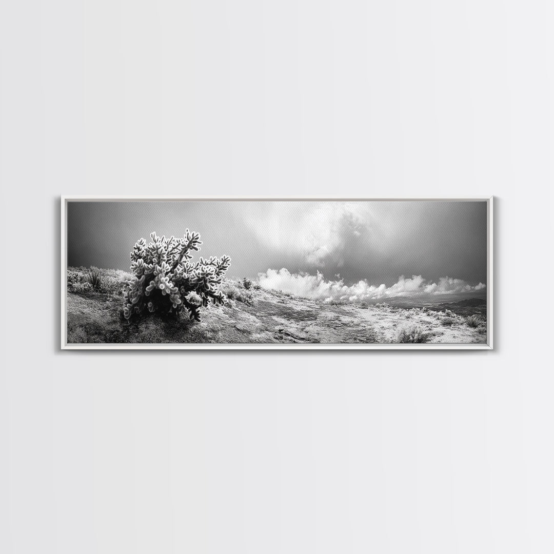 Desert Cactus, Southwest Wall Art, Canvas Print, Joshua Tree Art, Rustic Decor, Extra Wide Art, Moody Black And White Art, Above Sofa Art