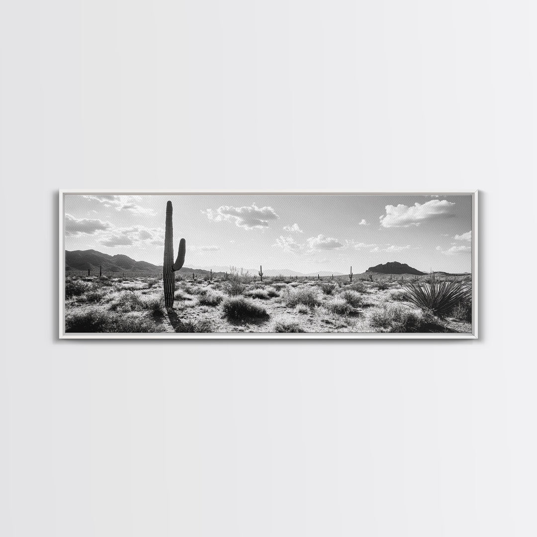 Desert Cactus, Joshua tree art, southwest wall art, extra wide art, wabi sabi art, rustic wall art, framed canvas print, panoramic art