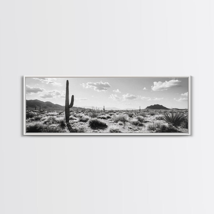 Desert Cactus, Joshua tree art, southwest wall art, extra wide art, wabi sabi art, rustic wall art, framed canvas print, panoramic art