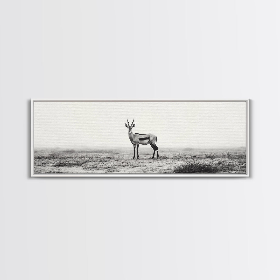 Lone Gazelle, moody art, southwest wall art, extra wide art, wabi sabi art, minimalist art, framed canvas print, panoramic painting