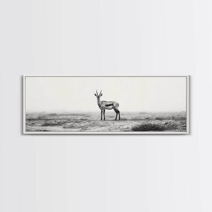 Lone Gazelle, moody art, southwest wall art, extra wide art, wabi sabi art, minimalist art, framed canvas print, panoramic painting